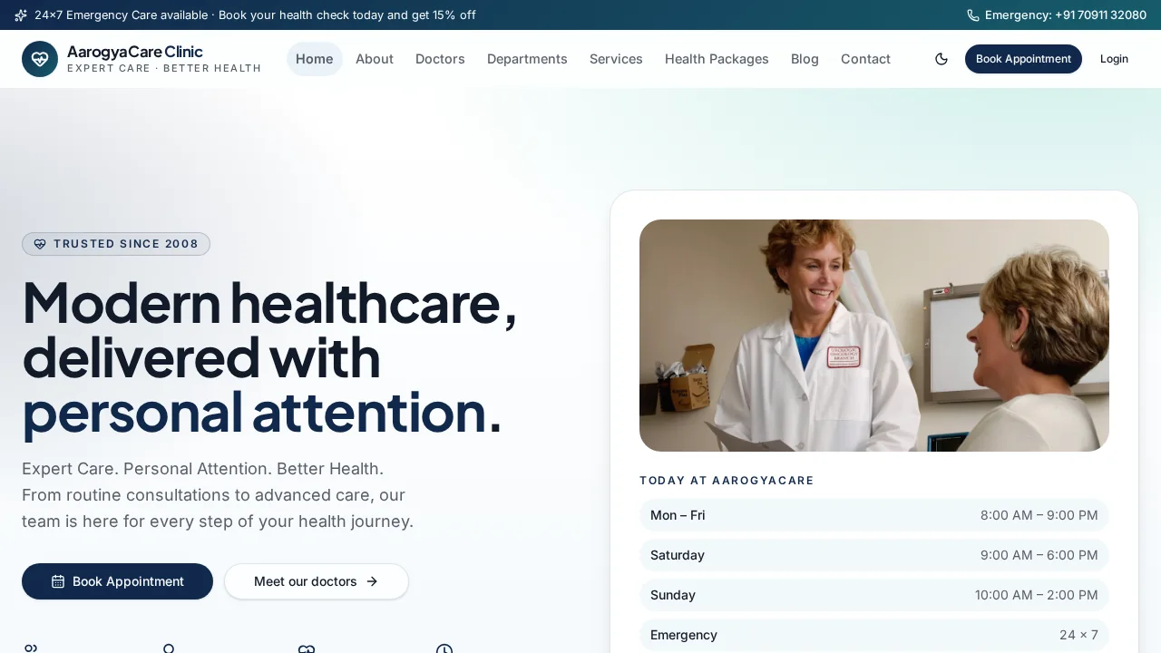 Aarogya Clinic — Clinic homepage and appointment booking
