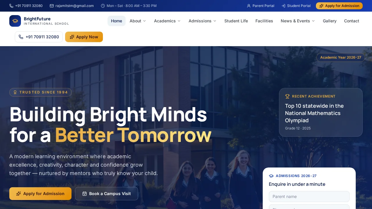 Bright Future — School homepage and admissions enquiry