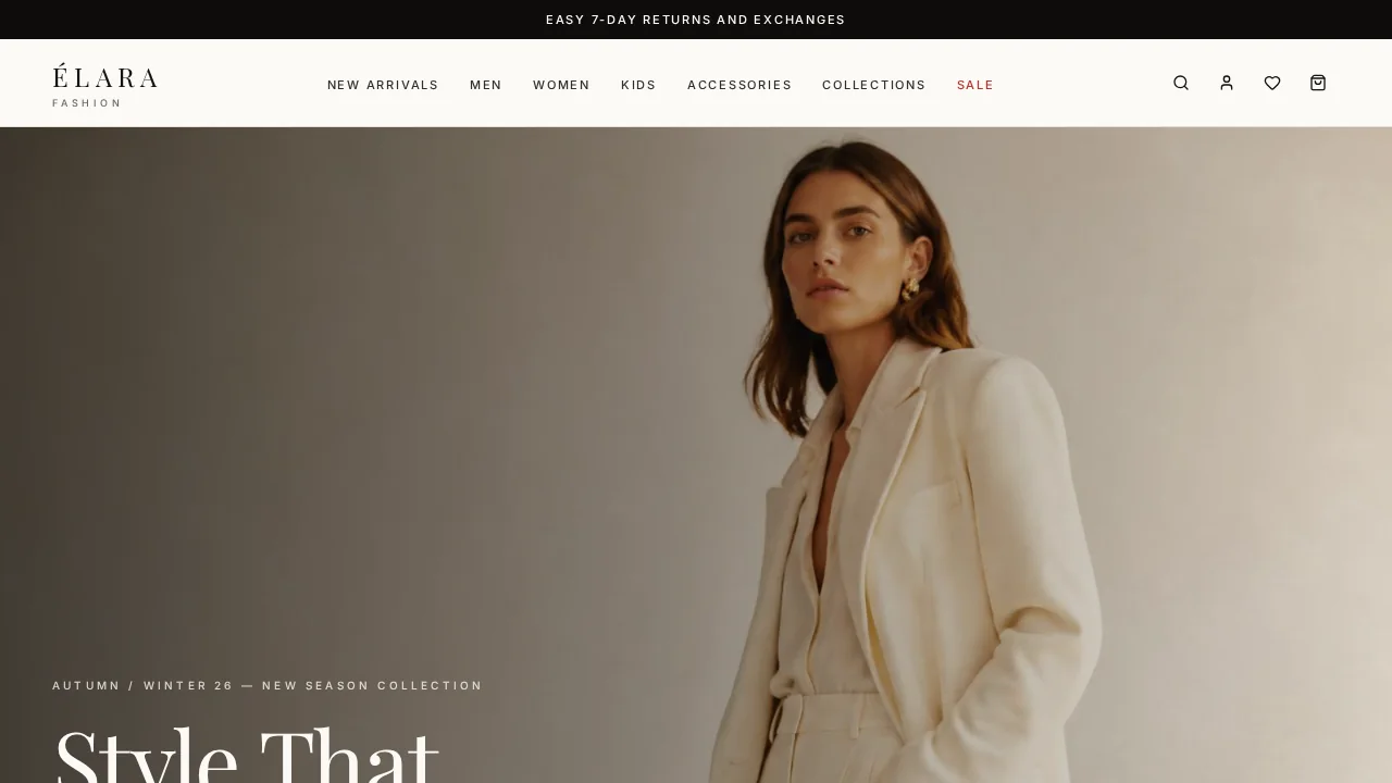 Elara Fashion — Fashion storefront homepage