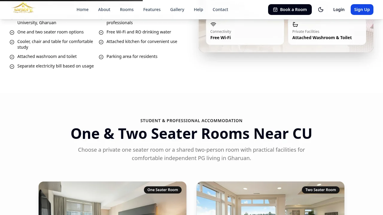 Sarab PG — One and two seater room listings